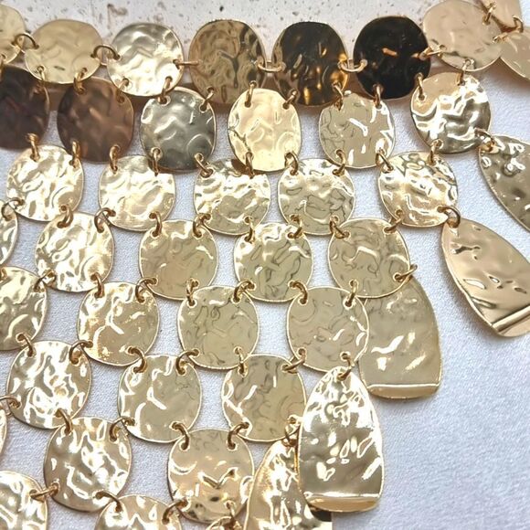 New ZARA SS 24K Metal Plate Hammered Bib Necklace - Picture 9 of 12